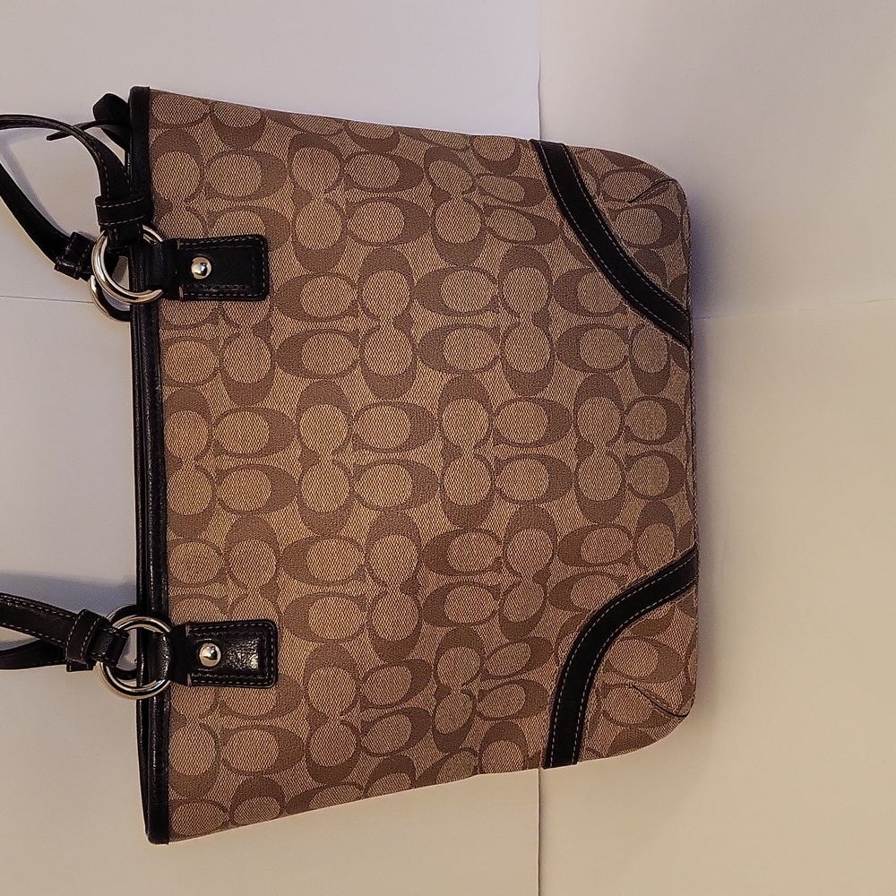 NWOT Coach Signature Logo Small Tote, Tan and Brown, Leather Trim - Picture 7 of 16